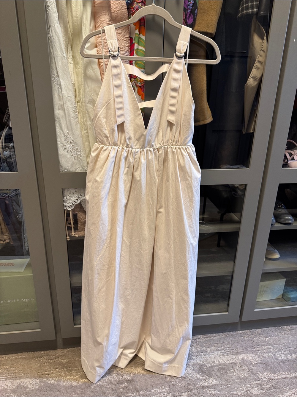 Anthropologie Light Cream Maxi Dress with Adjustable Straps